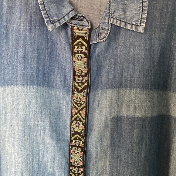 Life In Progress Chambray Embroidered Boho Western Sun Dyed Button Front Top - Picture 2 of 5
